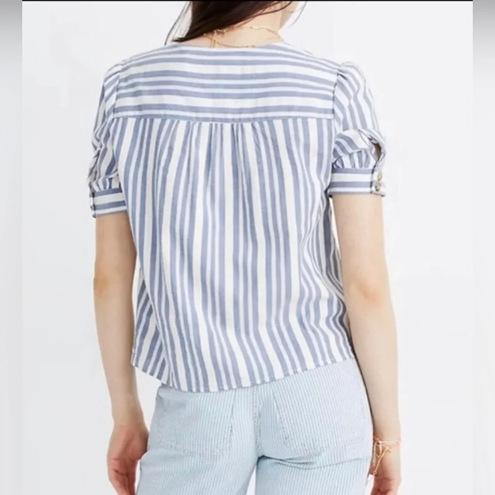 Madewell Blue and White Striped Button Front Blouse